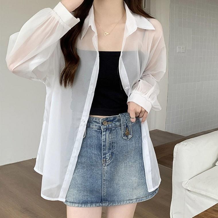 캐주얼룩 여름 얇은 인기 셔츠 여성 긴팔 남방 시스루