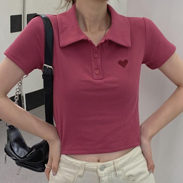 크롭 여자 여름 티셔츠 데일리 반팔티 신상 카라 인기