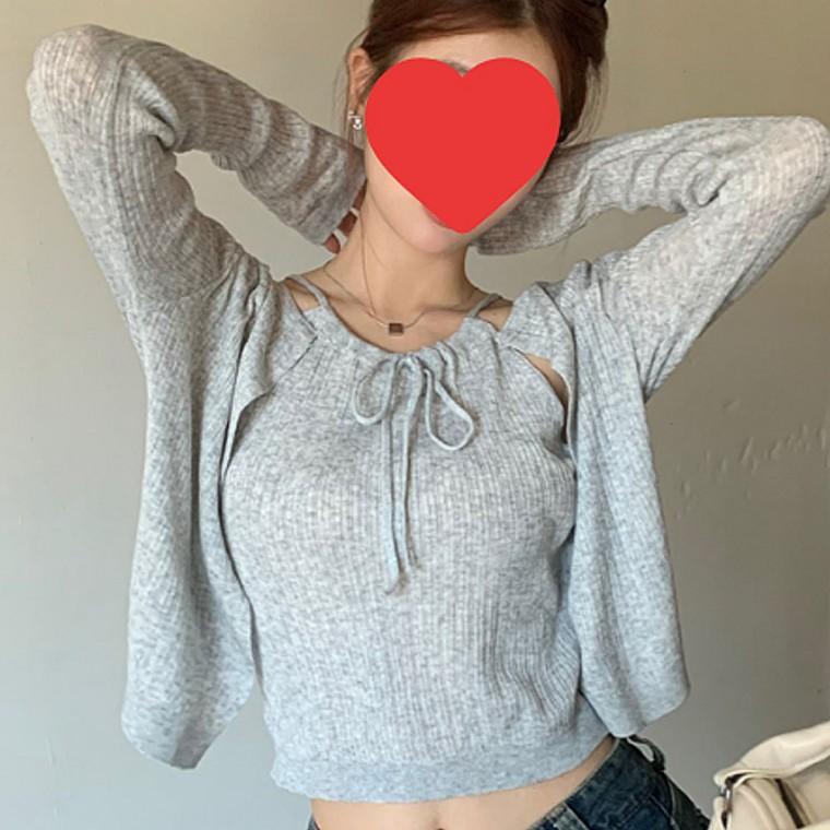 홀터 투웨이 나시 여자 세트 데일리 가디건 니트 겉옷
