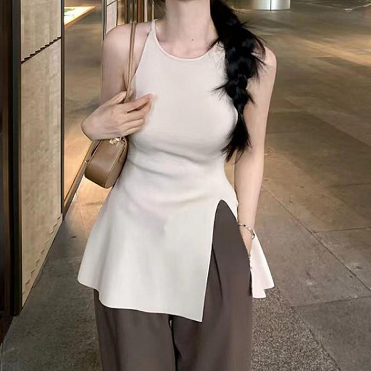 티셔츠 패션 롱나시 홀터넥 슬리브리스 여름 캐주얼