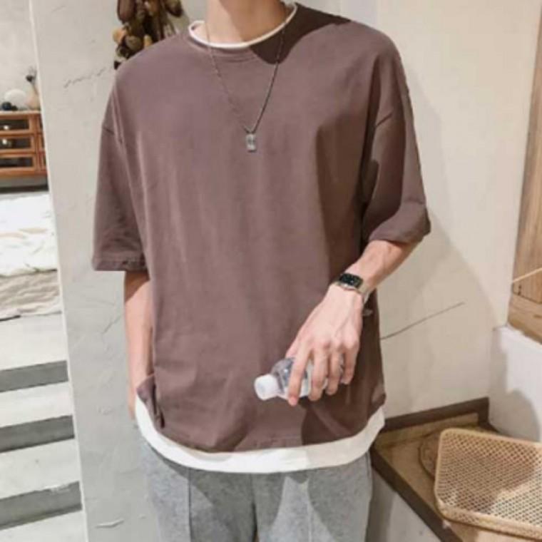 레이어드 반팔티 남성 기본 데일리 루즈핏
