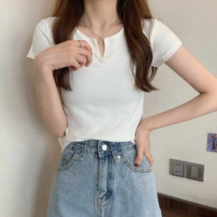 앞트임 반팔티 여성 이너 무지 베이직 데일리