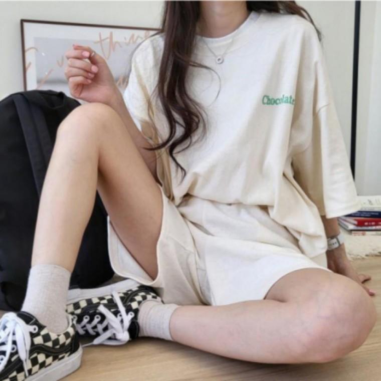 여성 데일리 러블리 캐주얼 반팔 반바지 세트 베이지