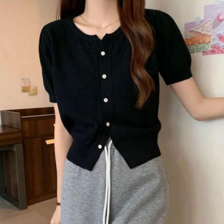 여성 여름 데일리 파스텔 크롭 슬림핏 반팔 가디건