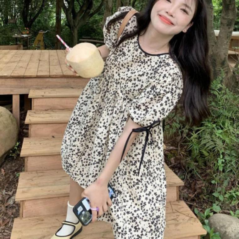 여성 러블리 나들이 바캉스 플라워 미니 반팔 원피스