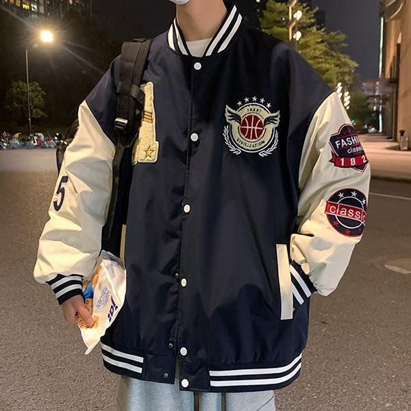 남성 데일리 오버핏 패치 디자인 야구점퍼 IS-JK53