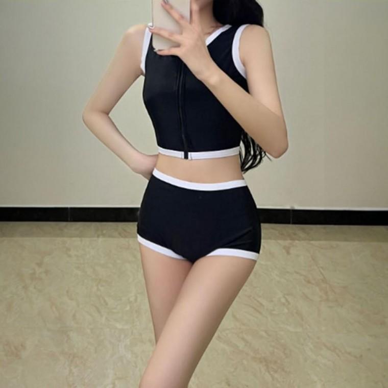 슬림 엣지 라인 배색 지퍼 투피스 수영복 비키니 모노키니 래쉬가드 세트