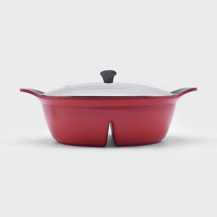 키친아트 샤브샤브용 나눔냄비 홍탕 백탕 훠궈냄비 반반냄비 이중냄비 28cm
