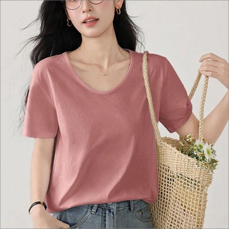 여성 유넥 반팔 티셔츠 기본 여름 반팔티 옆 절개 U넥 데일리