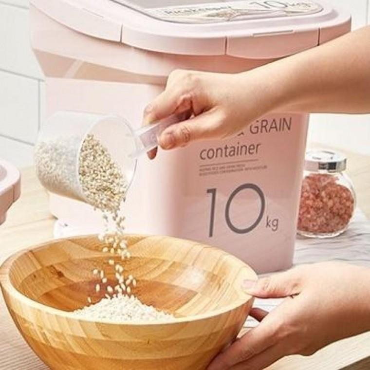 곡물보관 깔끔한 라이스키퍼 쌀통-10kg 간편이지캡 곡물보관 반영구제습제