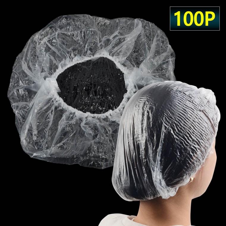 100P 일회용 비닐 헤어캡 일회용헤어캡 비닐헤어캡 비닐켑 헤어캡 1회용비닐헤어캡