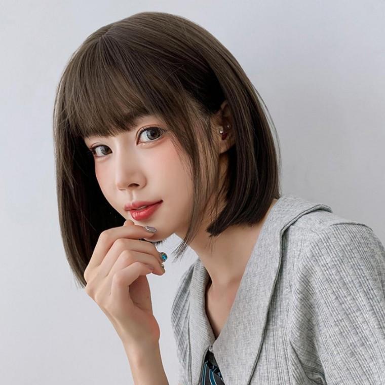 통가발 올리브브라운 단발 일자컷