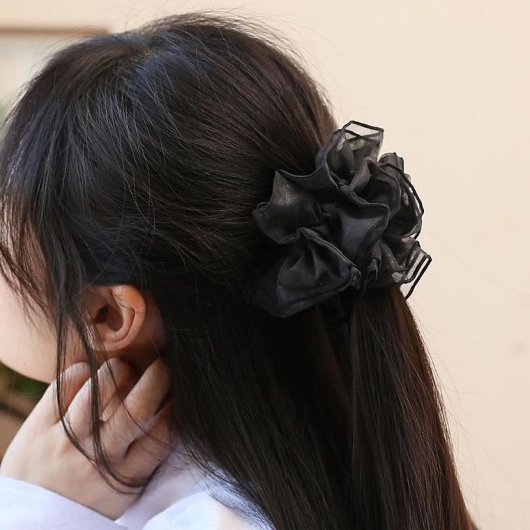 검정 쉬폰 곱창밴드 머리끈