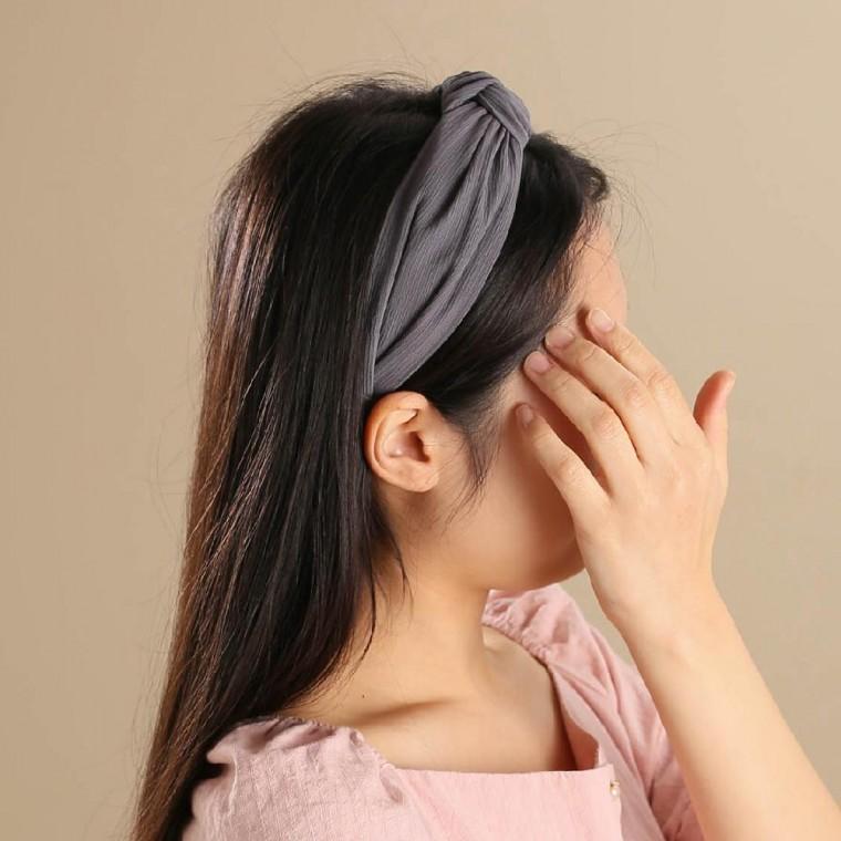 골지 리본 머리띠 헤어밴드 그레이