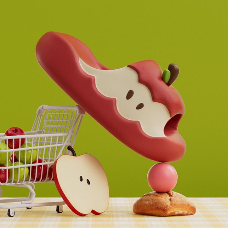 큐트 레드  슬리퍼 귀여운 예쁜 상큼 사과 디자인 편리 폭신 푹신 거실화 욕실화 실내화 APPLE SLIPPER