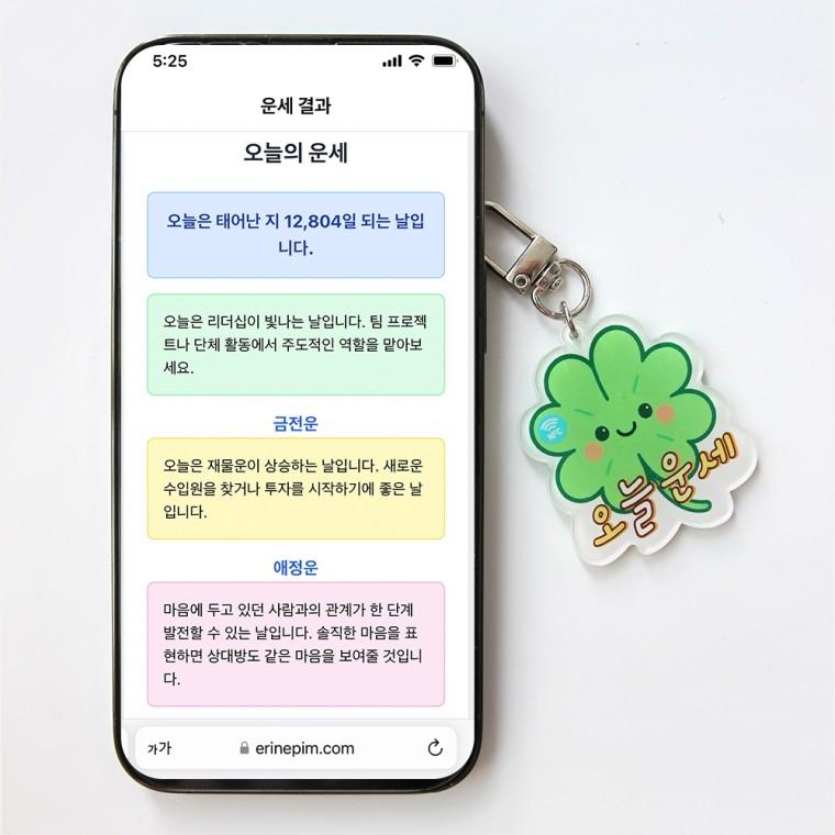 오늘의 운세 등 NFC 키링 4종 [점심메뉴 추천 수능 디데이 코인 시세 행운 부적 네잎클로버 비트코인 태그]