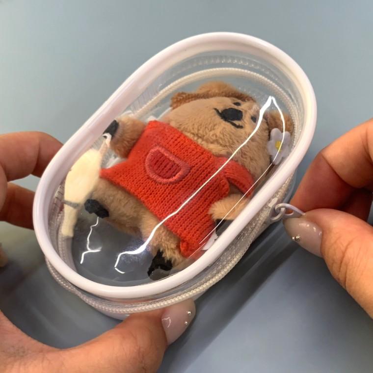 투명 PVC 솜인형 파우치 원형 화이트