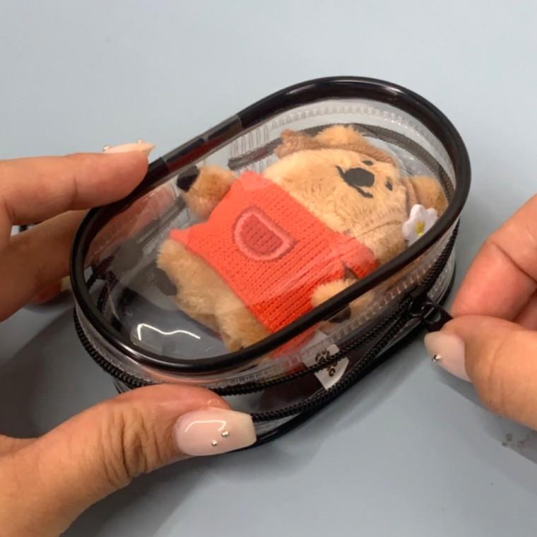 투명 PVC 솜인형 파우치 원형 블랙