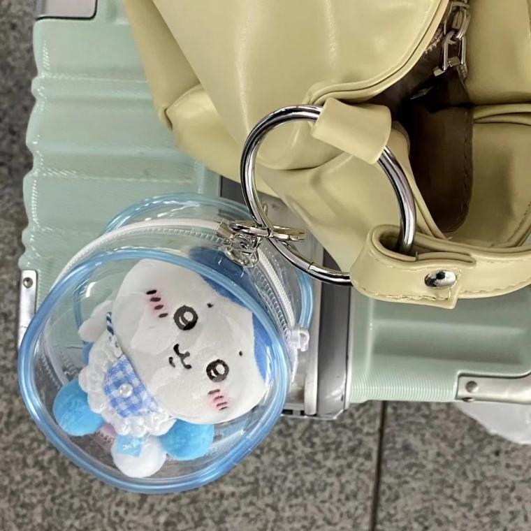 느낌상점 투명 PVC 파우치 10cm 화장품 양치 반짝이 키링 인형