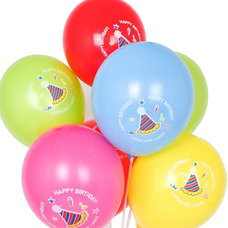 수입 30cm 컬러풀 인쇄 풍선 해피벌스데이고깔 50개입