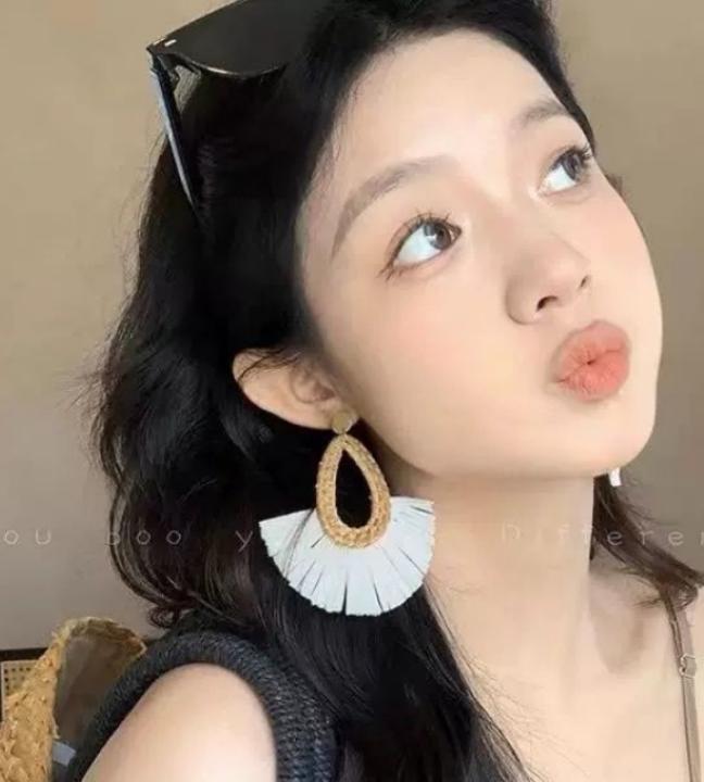 [오렌느]휴양지 휴가 여름 라탄 귀걸이