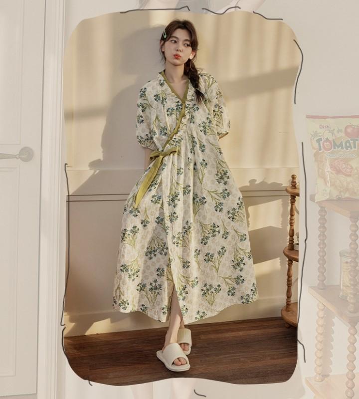 [오렌느]블루 플라워 올리브 캡내장 랩가운