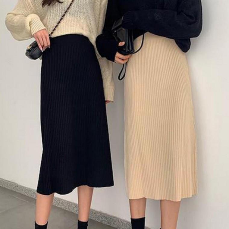 여성 봄 데일리 밴딩 롱스커트 니트 골지 치마