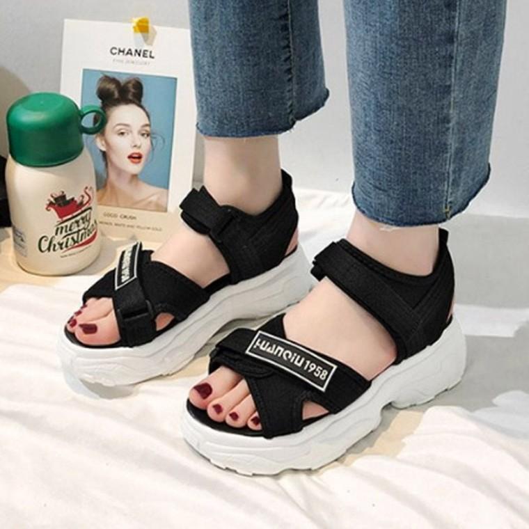 6cm 쿠션 크로스 스트랩 여자 샌달 키높이 통굽 여성 샌들 발편한
