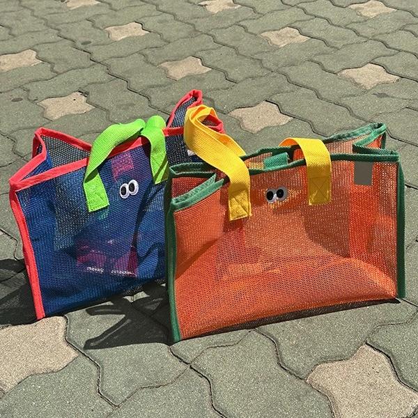 형광 비치백 망사가방 눈알장식 매쉬가방 매쉬숄더백