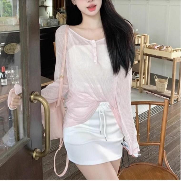여름셔츠 비치는 루즈핏 여성스러운 은은하게 얇은 긴팔 티셔츠