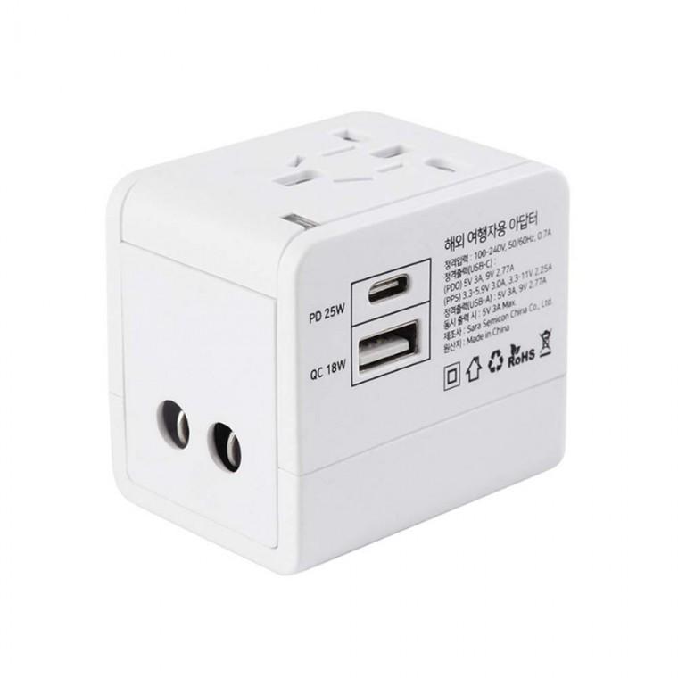 USB 해외 여행용 아답터 화이트 멀티 플러그 변환 고속 충전 휴대