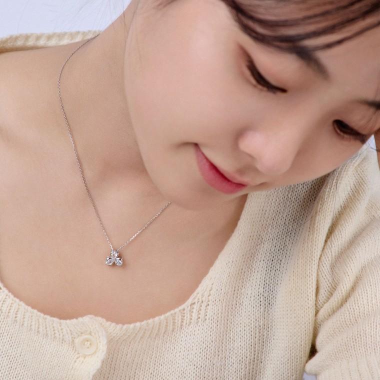 [시후주얼리] 실버925 시뮬럿다이아 세잎 클로버 목걸이 SS454N