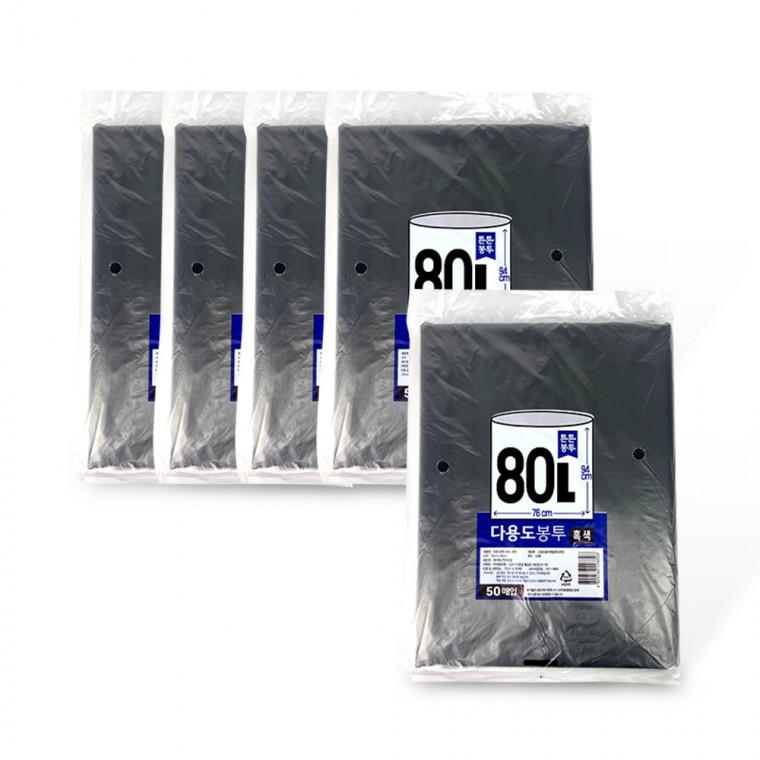 튼튼 다용도봉투 80L(76x94cm 50매) 흑색-5개 분리수거 비닐봉지 비닐봉투 검정비닐 재활용비닐