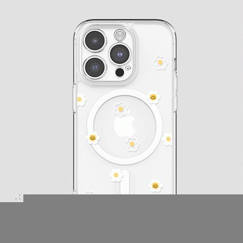 시미 트라이코지 스마일데이지 패턴 클리어 렌즈가드 맥세이프 케이스