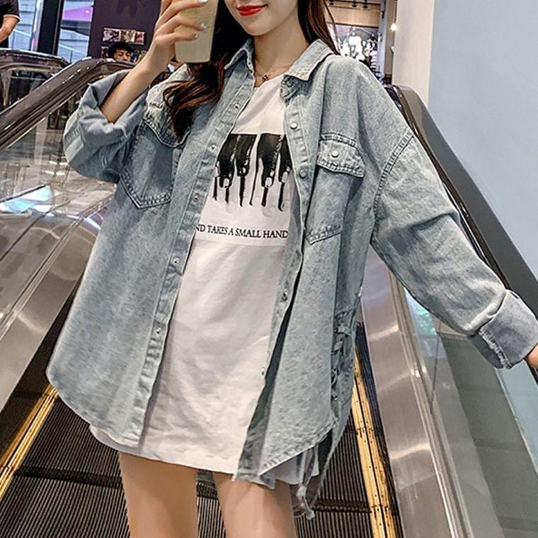 여성 루즈핏 데님 청 남방 봄 가을 긴팔 여자 셔츠 청남방 봄셔츠 블라우스 청셔츠
