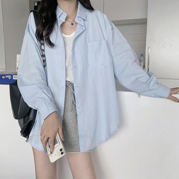 캐주얼 셔츠 카라 컬러 커버업 오버핏 여름 긴팔 봄