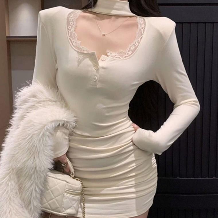 여자 슬림 레이스 셔링 작은원피스 데이트룩 파티룩
