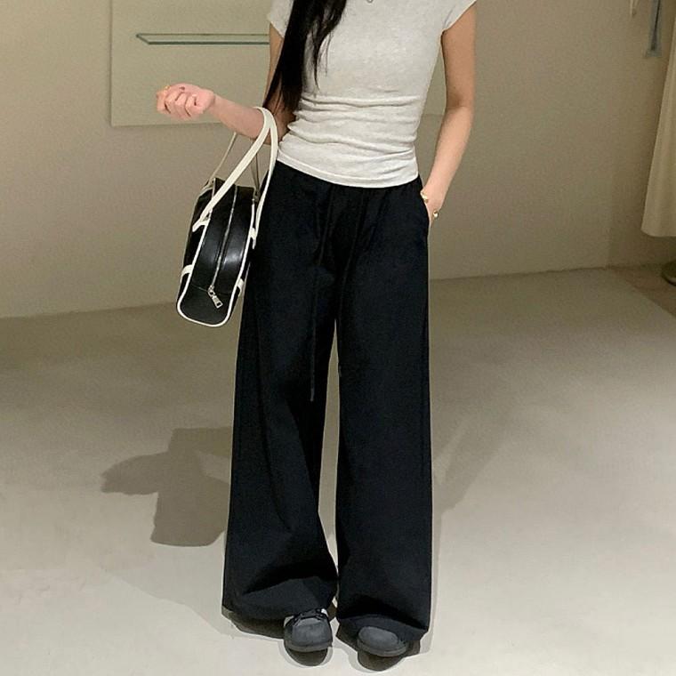 신상 데일리룩 여성 바지 스트릿 와이드 밴딩 팬츠