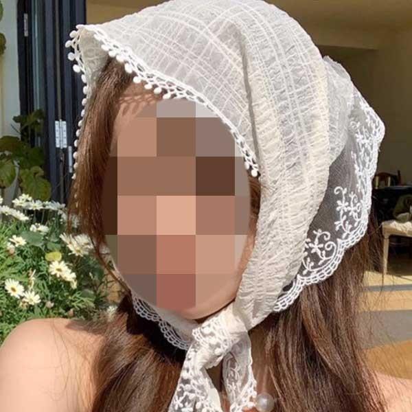 소녀감성 복고풍 린넨 레이스 두건 스카프