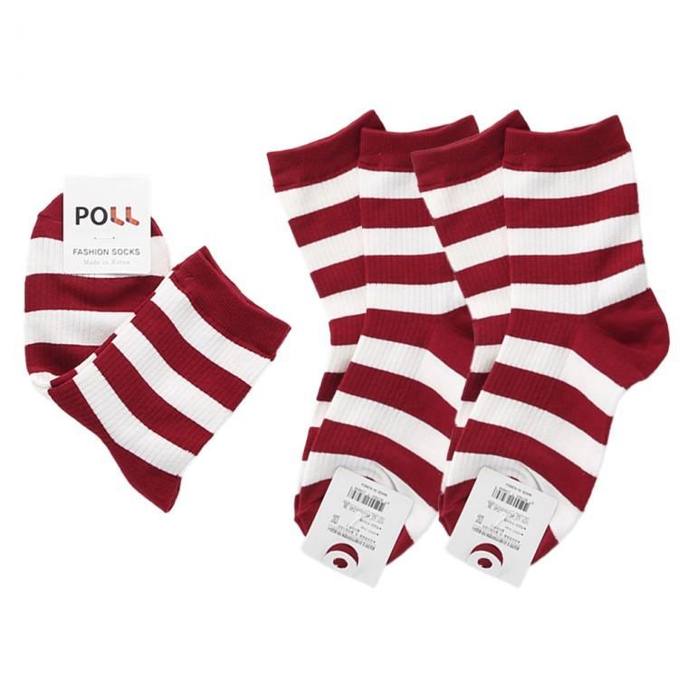 여성용 발등골지 패션 중목양말 빨흰 3켤레