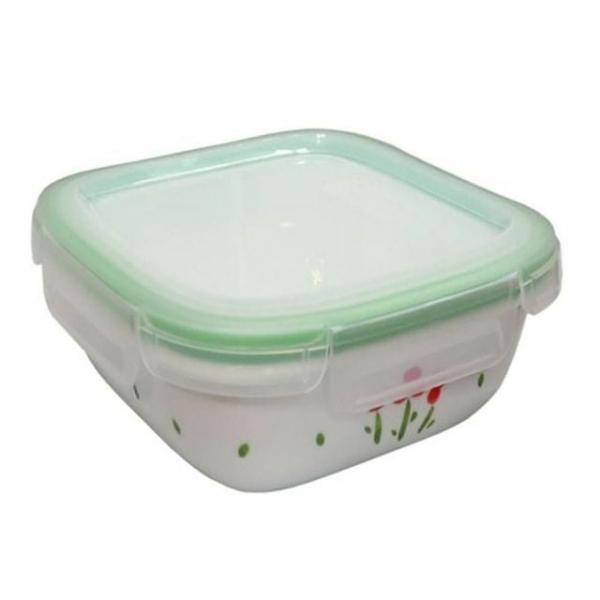 붉은꽃 정사각 도자기 밀폐용기 325ml 뚜껑 반찬통 냉장고 보관 찬기 식기