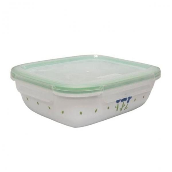 파랑꽃 도자기 밀폐용기 475ml 뚜껑 찬통 반찬 냉장고 보관 다용도 그릇