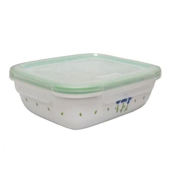 파랑꽃 대용량 도자기 밀폐용기 1900ml 뚜껑 찬통 반찬 냉장고 보관 그릇