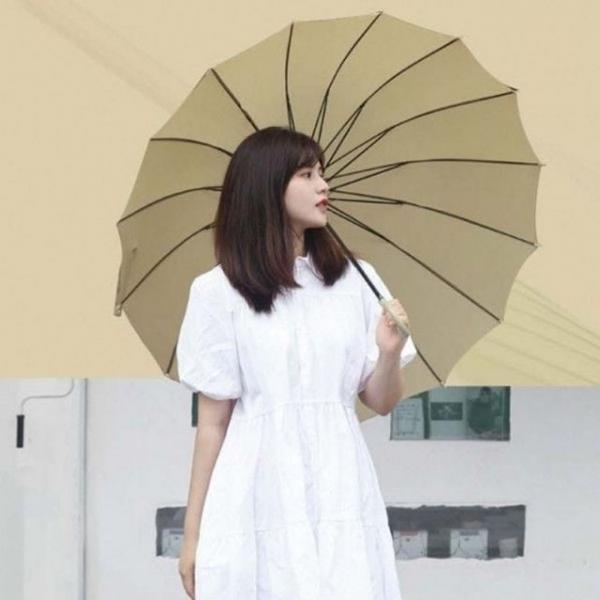 우산 잡화 대형 우드 투톤 자동 장우산 손잡이 나무