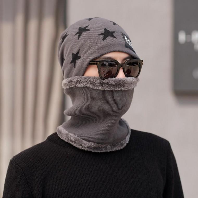 비니 모자 목토시 세트 그레이 남성용 넥워머