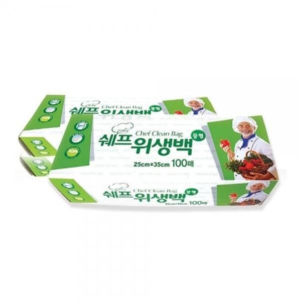 쉐프 롤백 위생백 일회용 롤팩 비닐백 25x35 100매