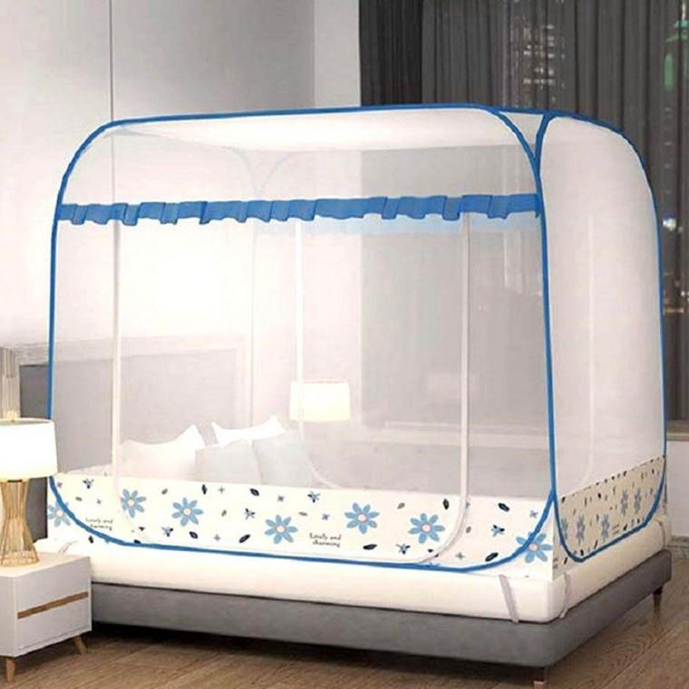 바닥일체형 원터치 200X150cm 블루플라워 모기장 사각