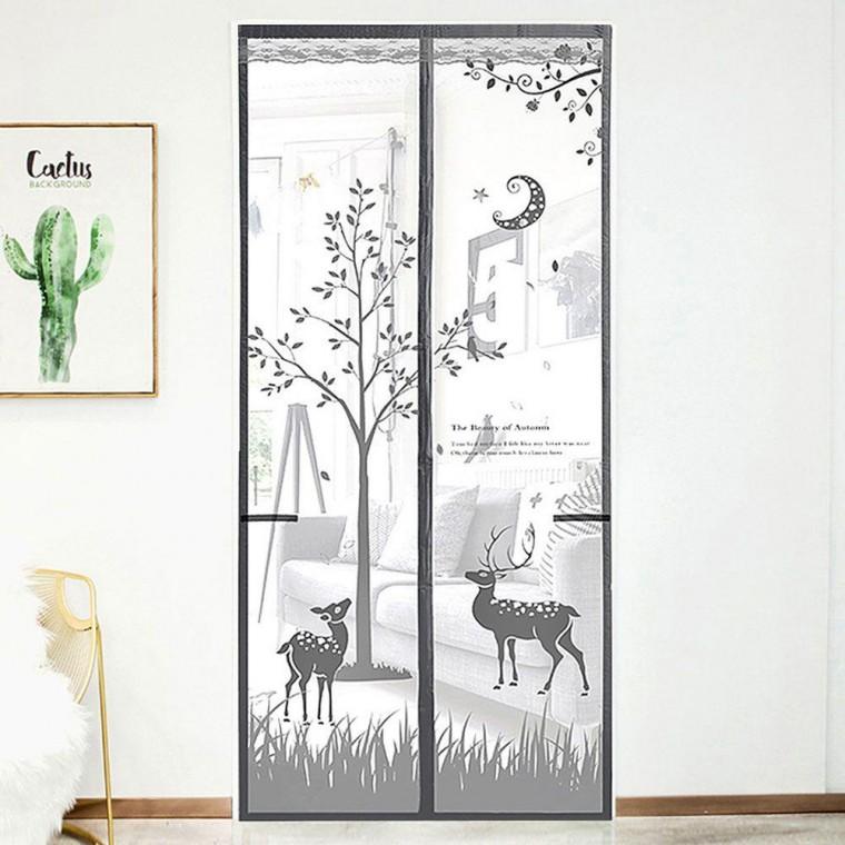 방문 현관 사슴 100X200cm 자석 그레이 모기장
