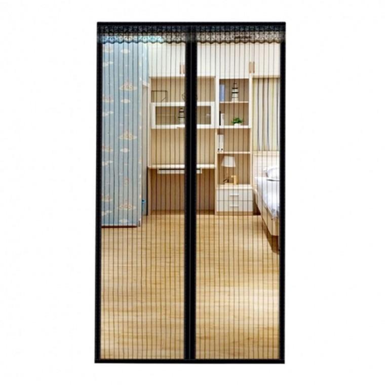 방문 현관문 스트라이프 모기장 90X210cm 블랙 자석