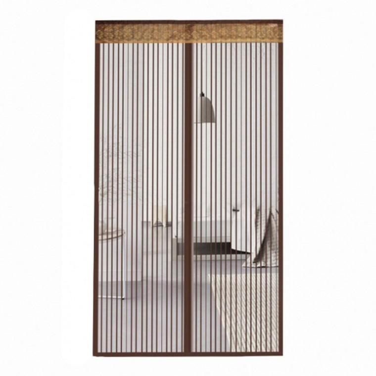 브라운 모기장 자석 현관문 스트라이프 방문 90X210cm